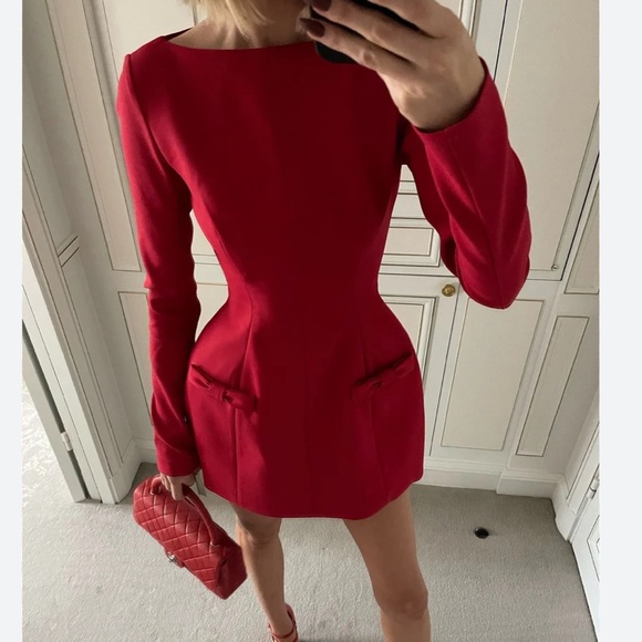 NWT HELSA The Parasol Long Sleeves Mini Dress - Red Bow Detail - Picture 3 of 15